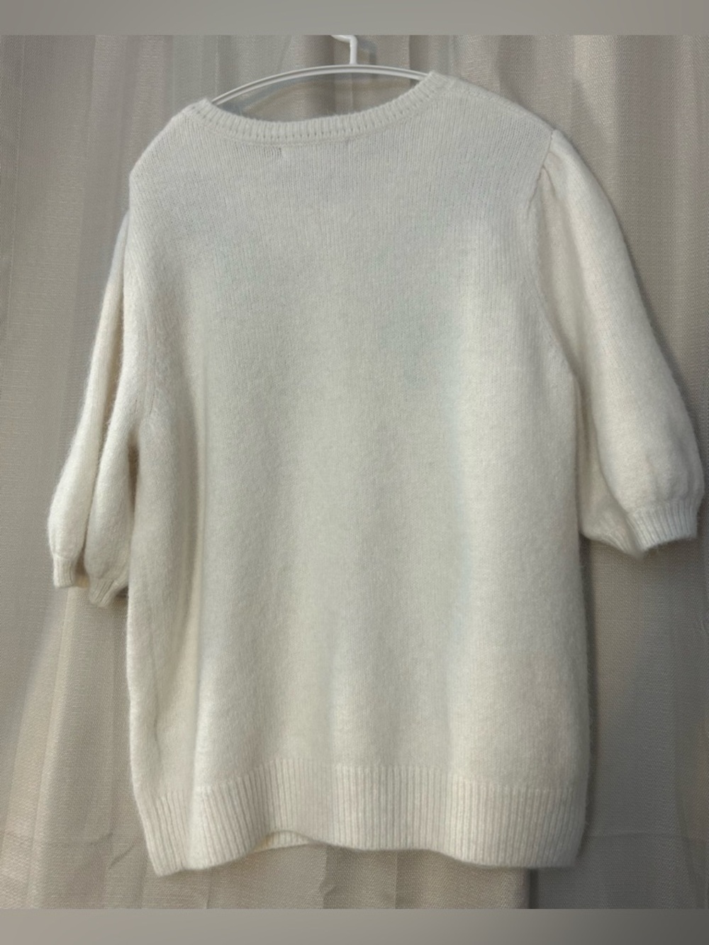 Ivory Embroidered Puff-Sleeve Cardigan Sweater - Picture 6 of 9